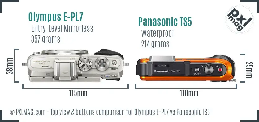 Olympus E-PL7 vs Panasonic TS5 top view buttons comparison