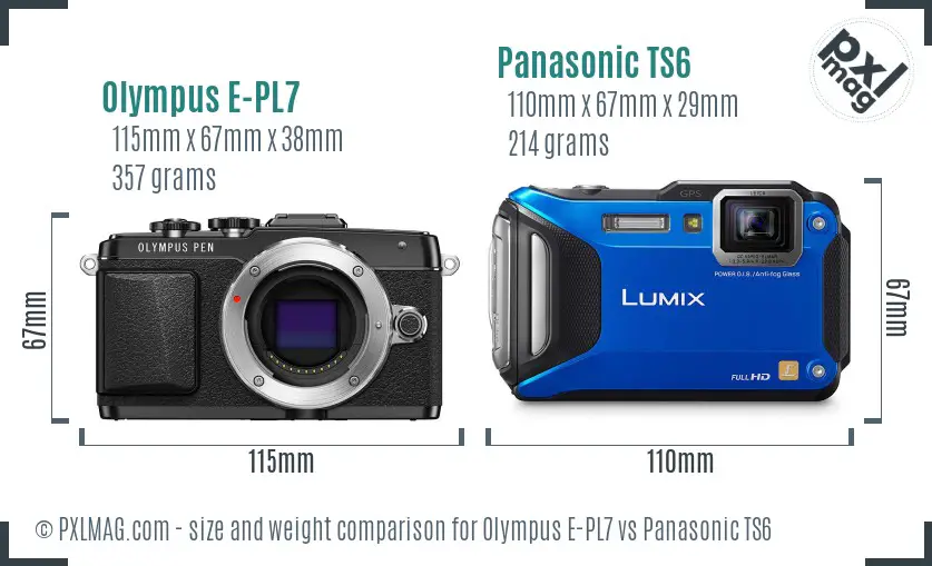 Olympus E-PL7 vs Panasonic TS6 size comparison