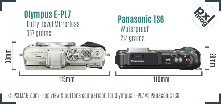Olympus E-PL7 vs Panasonic TS6 top view buttons comparison