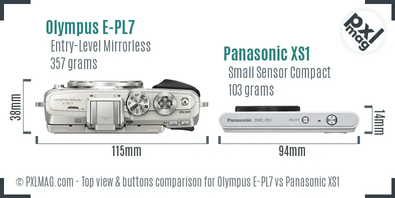 Olympus E-PL7 vs Panasonic XS1 top view buttons comparison