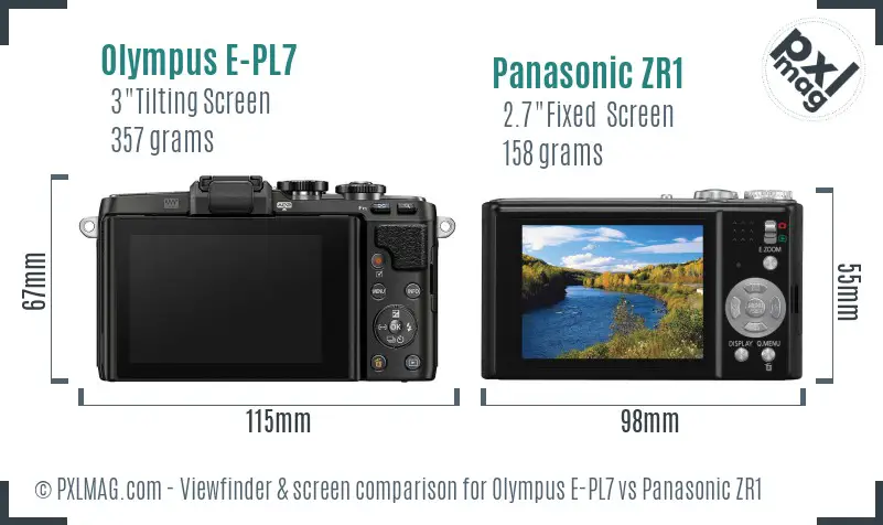 Olympus E-PL7 vs Panasonic ZR1 Screen and Viewfinder comparison