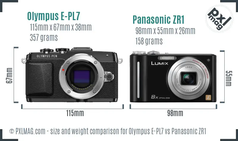 Olympus E-PL7 vs Panasonic ZR1 size comparison