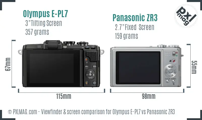 Olympus E-PL7 vs Panasonic ZR3 Screen and Viewfinder comparison