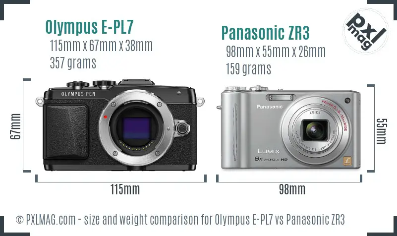 Olympus E-PL7 vs Panasonic ZR3 size comparison