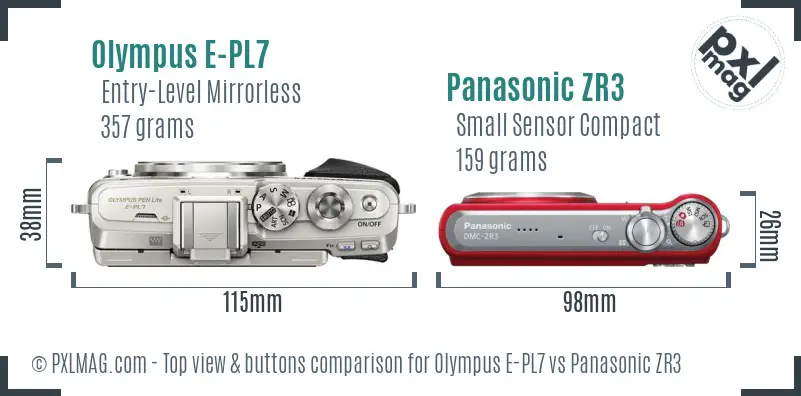 Olympus E-PL7 vs Panasonic ZR3 top view buttons comparison