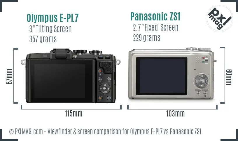 Olympus E-PL7 vs Panasonic ZS1 Screen and Viewfinder comparison