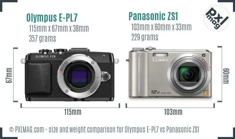 Olympus E-PL7 vs Panasonic ZS1 size comparison