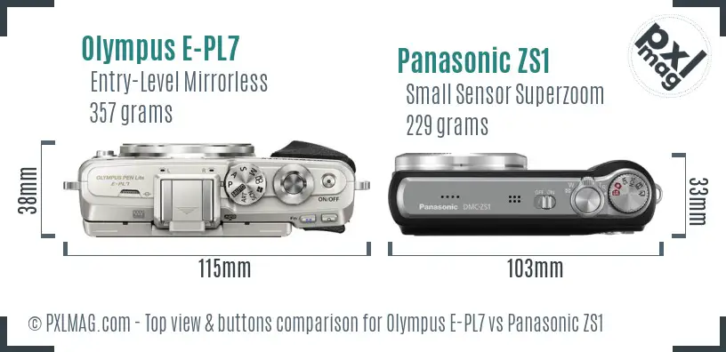 Olympus E-PL7 vs Panasonic ZS1 top view buttons comparison
