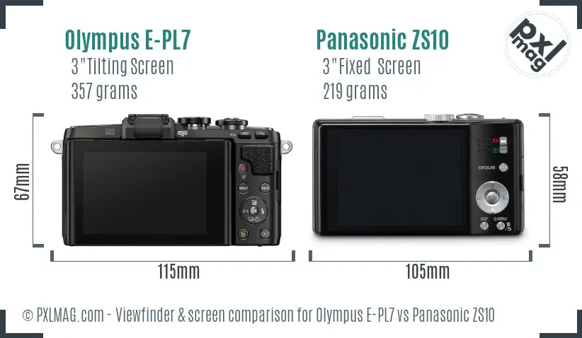 Olympus E-PL7 vs Panasonic ZS10 Screen and Viewfinder comparison