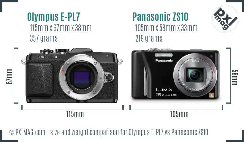 Olympus E-PL7 vs Panasonic ZS10 size comparison