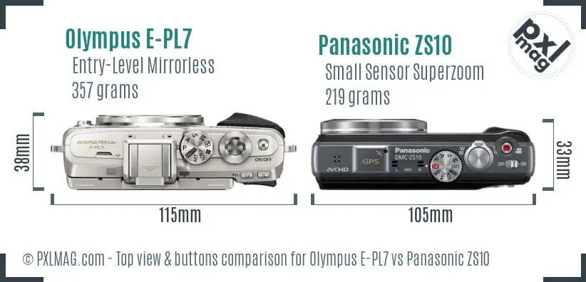 Olympus E-PL7 vs Panasonic ZS10 top view buttons comparison