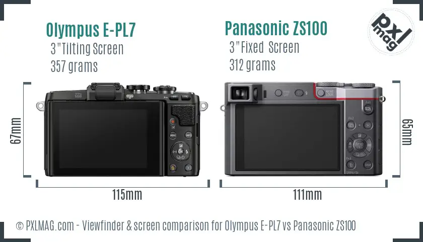 Olympus E-PL7 vs Panasonic ZS100 Screen and Viewfinder comparison