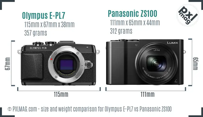 Olympus E-PL7 vs Panasonic ZS100 size comparison