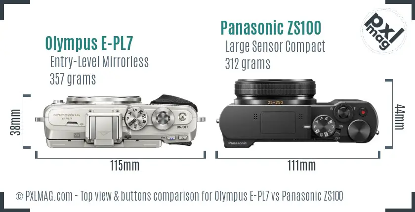 Olympus E-PL7 vs Panasonic ZS100 top view buttons comparison