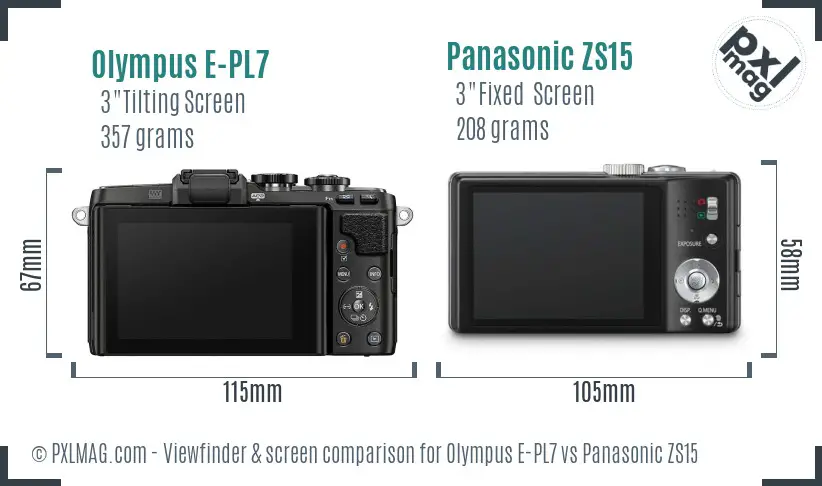 Olympus E-PL7 vs Panasonic ZS15 Screen and Viewfinder comparison