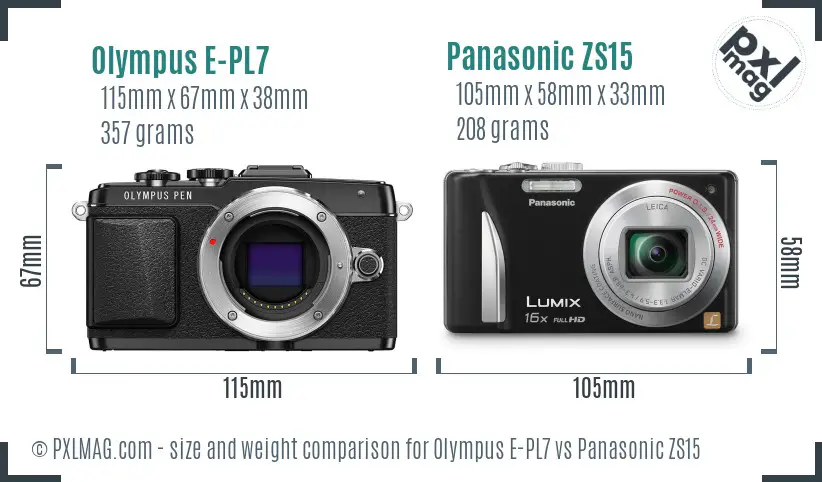 Olympus E-PL7 vs Panasonic ZS15 size comparison
