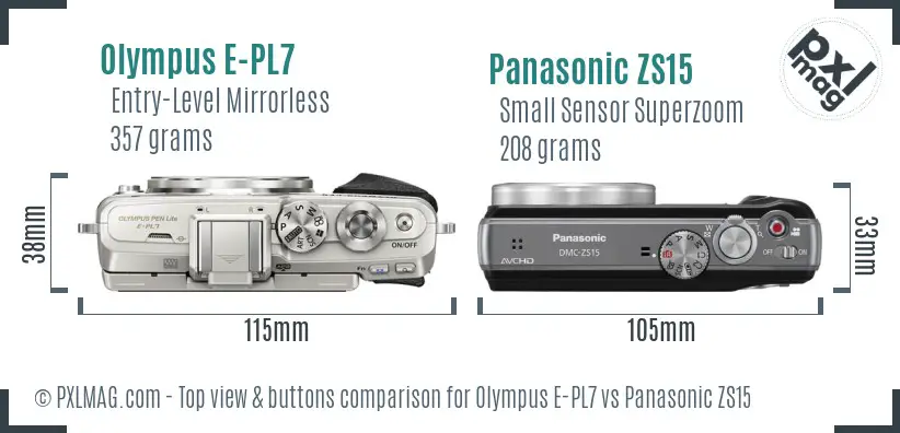 Olympus E-PL7 vs Panasonic ZS15 top view buttons comparison
