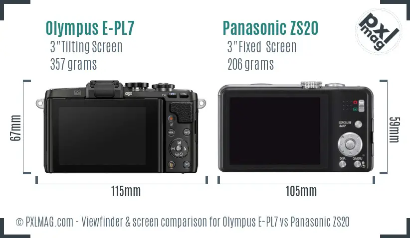 Olympus E-PL7 vs Panasonic ZS20 Screen and Viewfinder comparison