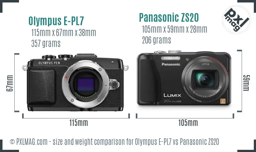 Olympus E-PL7 vs Panasonic ZS20 size comparison