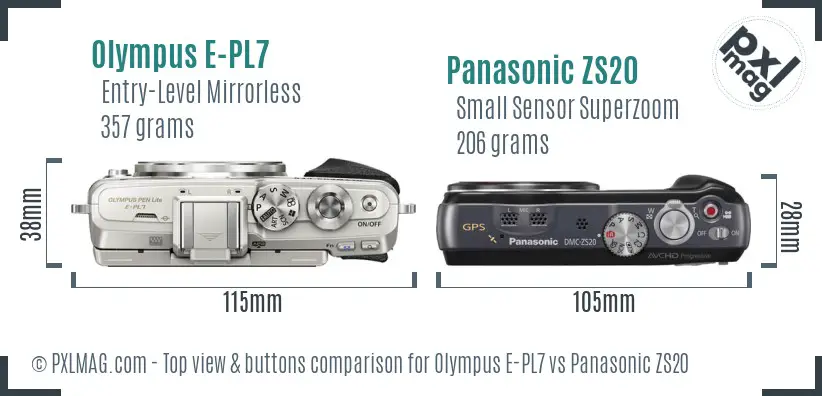 Olympus E-PL7 vs Panasonic ZS20 top view buttons comparison
