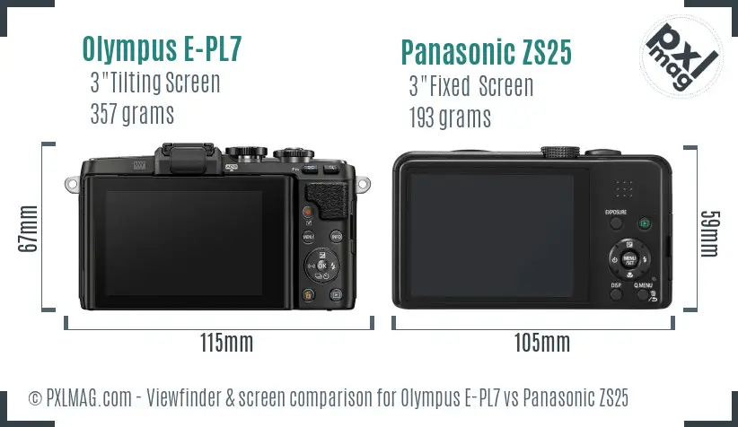 Olympus E-PL7 vs Panasonic ZS25 Screen and Viewfinder comparison