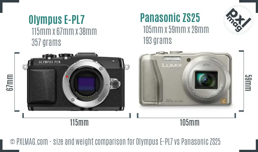 Olympus E-PL7 vs Panasonic ZS25 size comparison
