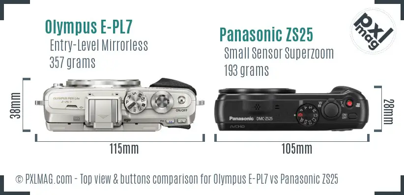 Olympus E-PL7 vs Panasonic ZS25 top view buttons comparison