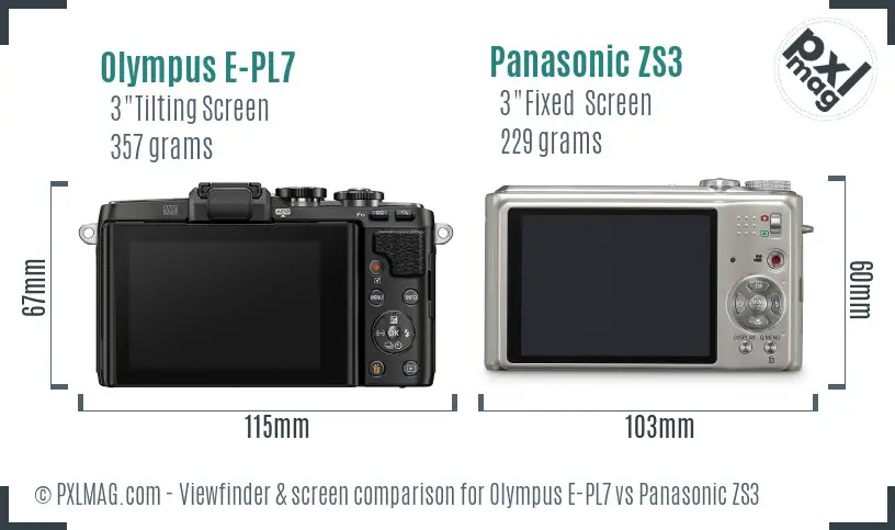 Olympus E-PL7 vs Panasonic ZS3 Screen and Viewfinder comparison
