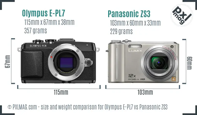 Olympus E-PL7 vs Panasonic ZS3 size comparison