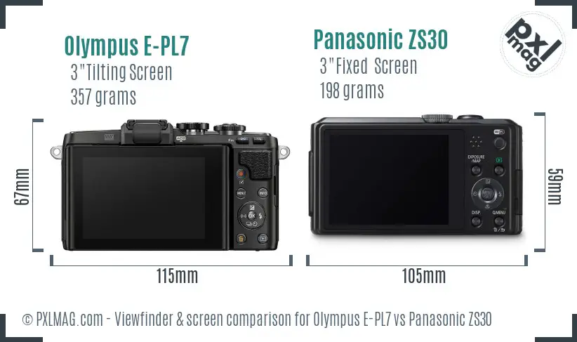 Olympus E-PL7 vs Panasonic ZS30 Screen and Viewfinder comparison
