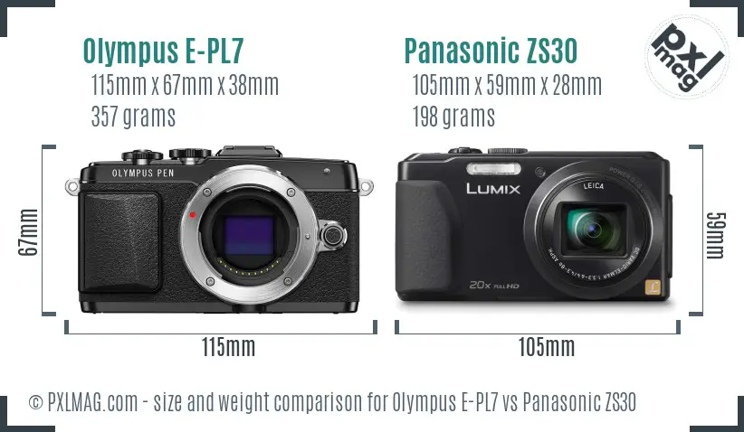 Olympus E-PL7 vs Panasonic ZS30 size comparison