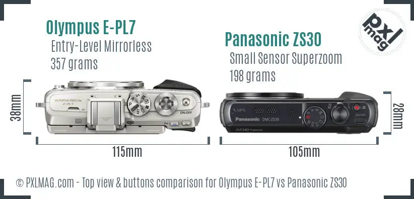 Olympus E-PL7 vs Panasonic ZS30 top view buttons comparison