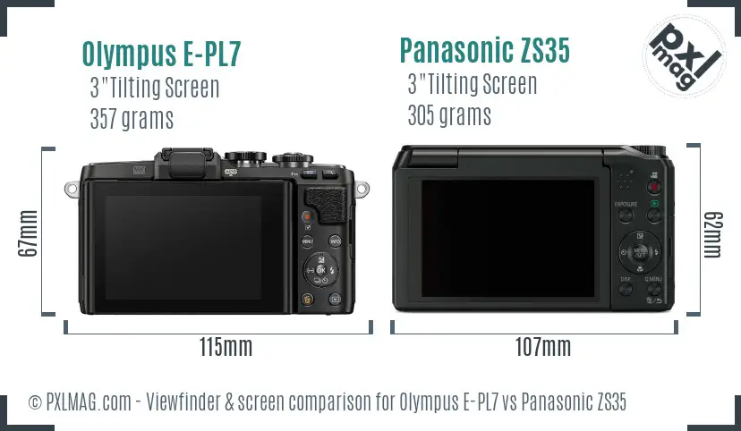 Olympus E-PL7 vs Panasonic ZS35 Screen and Viewfinder comparison