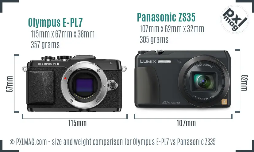 Olympus E-PL7 vs Panasonic ZS35 size comparison
