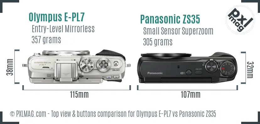 Olympus E-PL7 vs Panasonic ZS35 top view buttons comparison