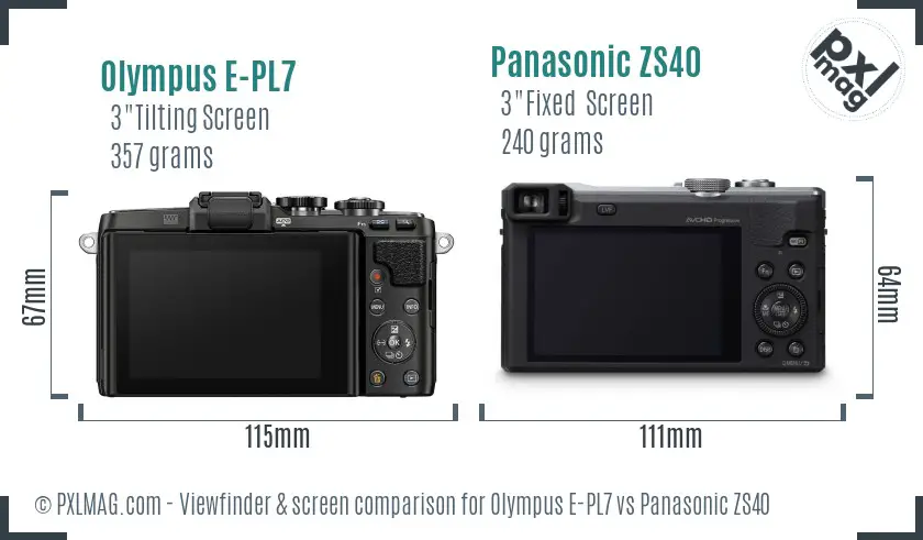Olympus E-PL7 vs Panasonic ZS40 Screen and Viewfinder comparison