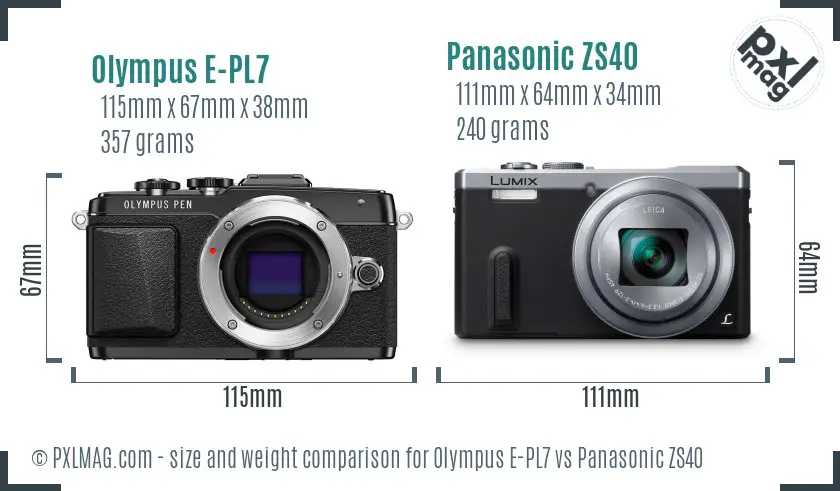 Olympus E-PL7 vs Panasonic ZS40 size comparison