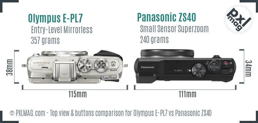 Olympus E-PL7 vs Panasonic ZS40 top view buttons comparison