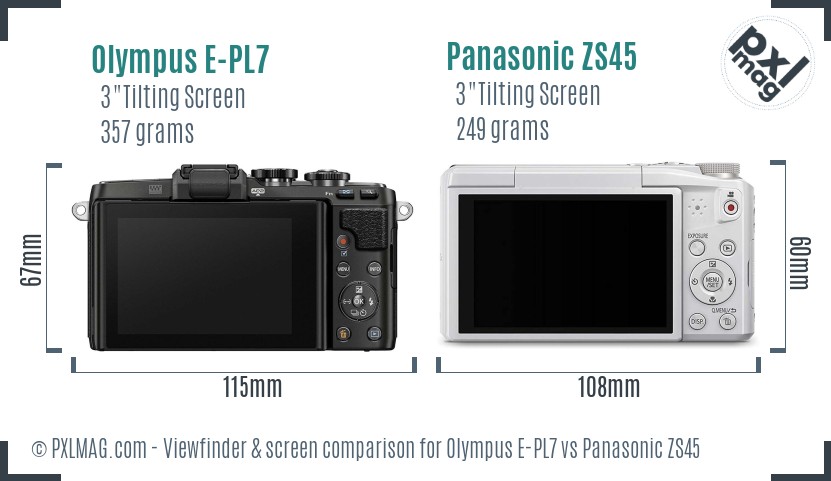 Olympus E-PL7 vs Panasonic ZS45 Screen and Viewfinder comparison