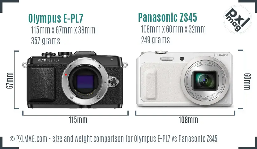Olympus E-PL7 vs Panasonic ZS45 size comparison