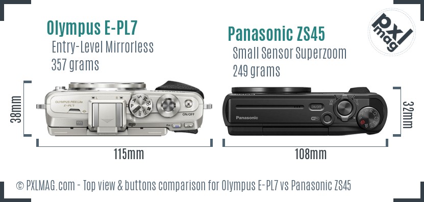 Olympus E-PL7 vs Panasonic ZS45 top view buttons comparison