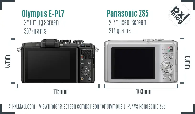 Olympus E-PL7 vs Panasonic ZS5 Screen and Viewfinder comparison