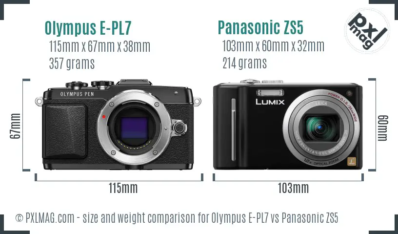 Olympus E-PL7 vs Panasonic ZS5 size comparison