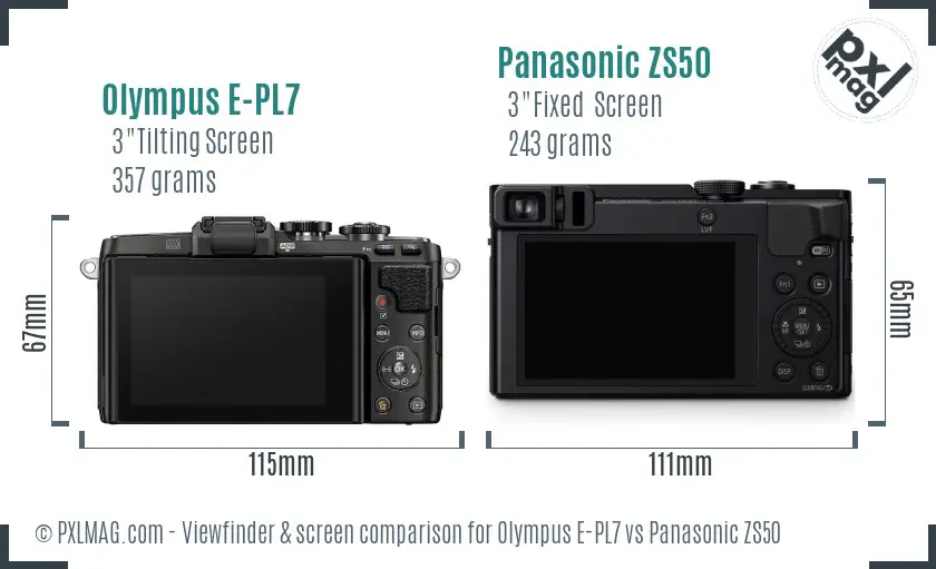 Olympus E-PL7 vs Panasonic ZS50 Screen and Viewfinder comparison