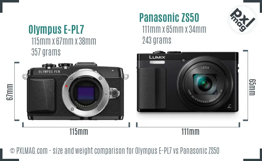 Olympus E-PL7 vs Panasonic ZS50 size comparison
