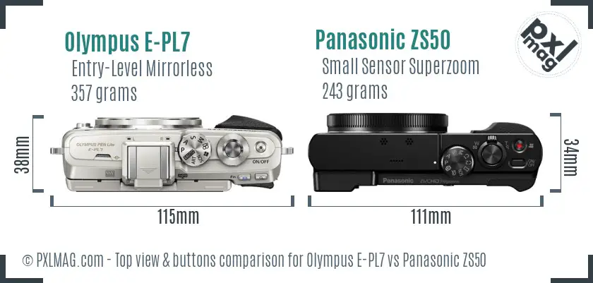 Olympus E-PL7 vs Panasonic ZS50 top view buttons comparison