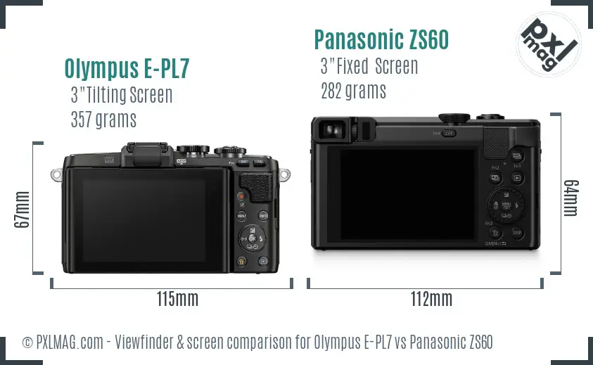 Olympus E-PL7 vs Panasonic ZS60 Screen and Viewfinder comparison