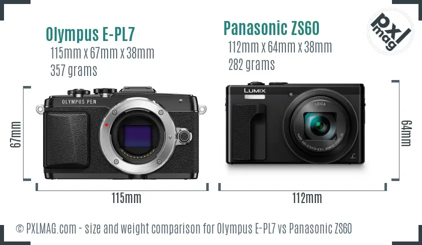 Olympus E-PL7 vs Panasonic ZS60 size comparison