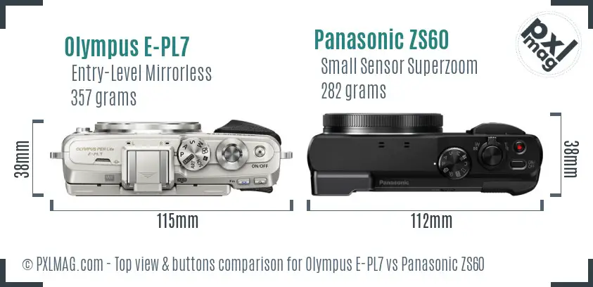 Olympus E-PL7 vs Panasonic ZS60 top view buttons comparison