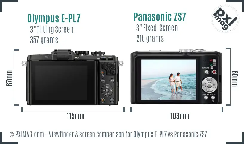 Olympus E-PL7 vs Panasonic ZS7 Screen and Viewfinder comparison